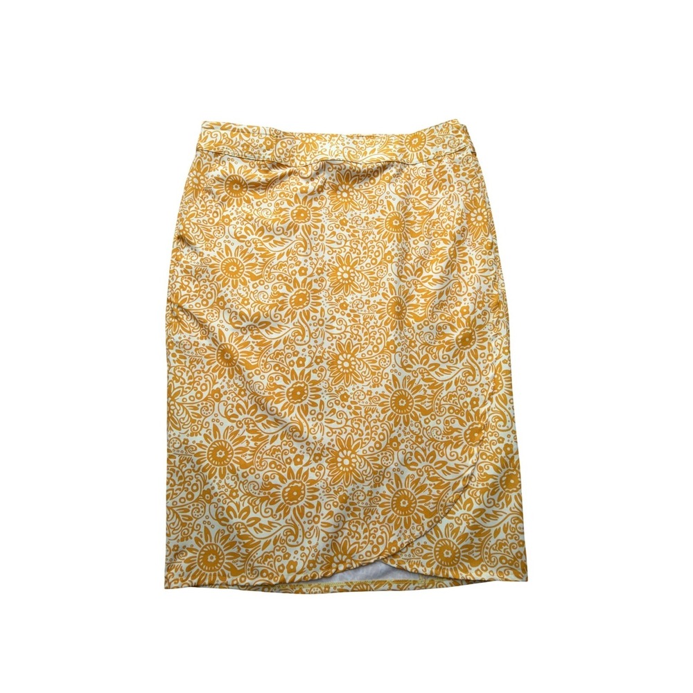 RipSkirt Skirt Womens Medium Yellow Floral Wrap Knee Length Pockets Poly Stretch